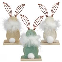 Deko Hase Holzhasen mit Federn Osterdeko H17,5cm 3St