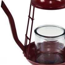 Artikel Teelichthalter Glas Windlicht Metall Kanne Rot H22cm