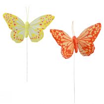 Artikel Deko Schmetterlinge am Draht Federn Orange Gelb 7×11cm 12 St