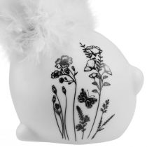 Artikel Keramikhasen Weiß Sitzend Blumen Federn 9×7×14cm 2St
