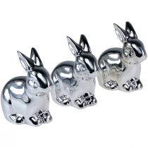 Artikel Hase Silber Sitzend Keramik Metall Optik 8,5cm 3St