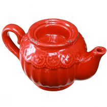 Artikel Teelichthalter "Teekanne" Keramik Rot, Gemütliche Tischdeko, 3er-Set, 15,5×9,5×8cm