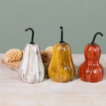 Artikel Herbstdeko Holzbirne 3-teilig Rot Gelb Weiß 12x6 cm mit Metallstiel