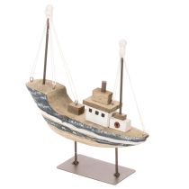 Artikel Maritimes Holzschiff mit Metallständer 20 cm mehrfarbig