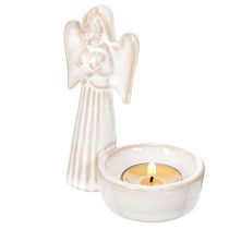 Artikel Engel Figur mit Schale und rundem Teelichthalter, 10 cm, 3er Set, Keramik, weiß
