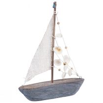 4er Set Holz-Segelboot Deko – Mediterrane Schiffs-Modelle Mit Muscheln Für Wohnzimmer & Büro