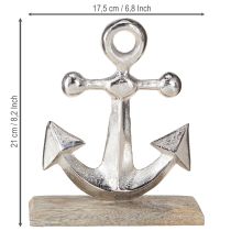 Artikel Anker Deko Metall Holz Silber Natur H21cm - Maritime Dekoration