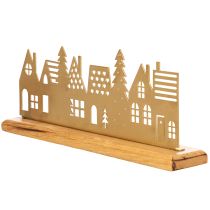 Artikel Häuser-Silhouette aus Metall auf Holzsockel 29 cm mattgold