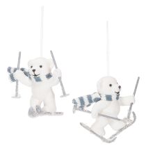 Artikel Anhänger Eisbär auf Skiern Kunststoff Weiß Grau 10cm 2St für Innenbereich