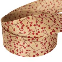 Artikel Dekoband Stoff Beige Zweige Rote Glitterbeeren 40mm 15m für Innenbereich