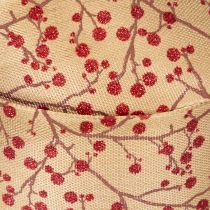 Artikel Dekoband Stoff Beige Zweige Rote Glitterbeeren 40mm 15m für Innenbereich