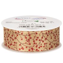 Artikel Dekoband Stoff Beige Zweige Rote Glitterbeeren 40mm 15m für Innenbereich
