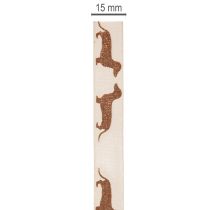 Artikel Geschenkband Dackelmotiv 100% Polyester 15mm x 18m Creme-Braun