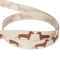 Artikel Geschenkband Dackelmotiv 100% Polyester 15mm x 18m Creme-Braun