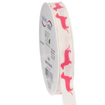 Artikel Dekoband Polyester Dackelmotiv Weiß Rosa 15mm 18m Rolle