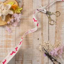 Artikel Dekoband Polyester Dackelmotiv Weiß Rosa 15mm 18m Rolle