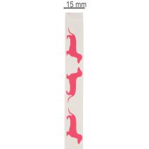 Artikel Dekoband Polyester Dackelmotiv Weiß Rosa 15mm 18m Rolle