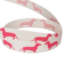 Artikel Dekoband Polyester Dackelmotiv Weiß Rosa 15mm 18m Rolle