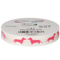 Artikel Dekoband Polyester Dackelmotiv Weiß Rosa 15mm 18m Rolle