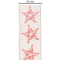 Artikel Dekoband Baumwolle Beigegrau Rote Sterne 40mm 15m mit Draht
