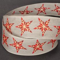 Artikel Dekoband Baumwolle Beigegrau Rote Sterne 40mm 15m mit Draht