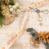 Artikel Polyester Geschenkband 25mm 18m Weiß Lebkuchen-Motive Weihnachtsdekoration