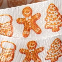 Artikel Polyester Geschenkband 25mm 18m Weiß Lebkuchen-Motive Weihnachtsdekoration
