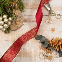 Artikel Geschenkband Polyester mit Drahtkante 40mm x 15m Rot-Gold