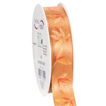 Artikel Geschenkband 25mm 18m Kunstseide Herbstfarben mit Blättermotiv