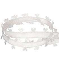 Artikel Dekoband aus Polyester 20mm 15m Weiß mit Herzmotiv