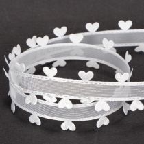 Artikel Dekoband aus Polyester 20mm 15m Weiß mit Herzmotiv