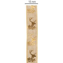 Artikel Dekoband Polyester Hirschmotiv 15mm x 15m Gold Braun Innenbereich