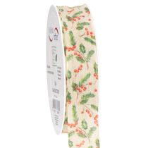 Artikel Dekoband Polyester Beige Stechpalmen Beeren 25mm x 18m Innenbereich