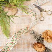 Artikel Dekoband Polyester Beige Stechpalmen Beeren 25mm x 18m Innenbereich