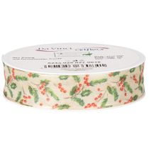 Artikel Dekoband Polyester Beige Stechpalmen Beeren 25mm x 18m Innenbereich