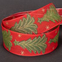 Artikel Stoff-Geschenkband Tannenbaum und Sterne 40mm x 15m Rot-Grün-Gold