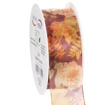Artikel Organzaband mit floralem Muster in Herbstfarben, 40mm x 15m, für Innenbereich