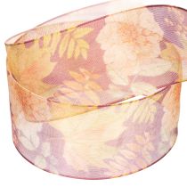 Artikel Organzaband mit floralem Muster in Herbstfarben, 40mm x 15m, für Innenbereich