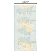 Artikel Geschenkband Stoff 40mm 18m Rentier Tannenbaum Hellblau/Gold