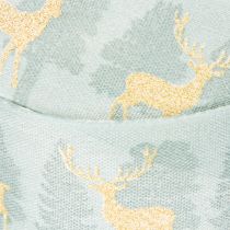 Artikel Geschenkband Stoff 40mm 18m Rentier Tannenbaum Hellblau/Gold
