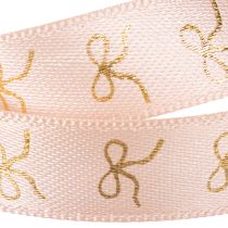 Artikel Geschenkband Polyester Rosa Goldene Schleifen 15mm 18m Innenbereich