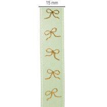 Artikel Dekoband Polyester mintgrün mit goldenen Schleifen 15mm x 18m auf Rolle