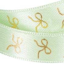Artikel Dekoband Polyester mintgrün mit goldenen Schleifen 15mm x 18m auf Rolle