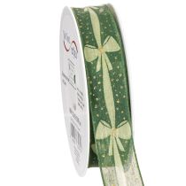 Artikel Geschenkband Stoff 25mm x 18m Grün mit Schleifenmuster und Punkten