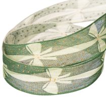 Artikel Geschenkband Stoff 25mm x 18m Grün mit Schleifenmuster und Punkten