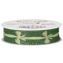 Artikel Geschenkband Stoff 25mm x 18m Grün mit Schleifenmuster und Punkten