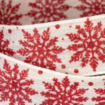 Artikel Dekoband mit Drahtkante Schneeflockenmotiv Weiß Rot 25mm x 20m