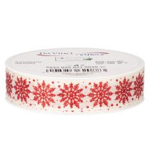 Artikel Dekoband mit Drahtkante Schneeflockenmotiv Weiß Rot 25mm x 20m