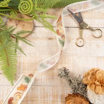 Artikel Dekoband Polyester mit Pilz- und Herbstmotiv 25mm x 18m beige