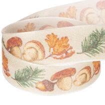 Artikel Dekoband Polyester mit Pilz- und Herbstmotiv 25mm x 18m beige